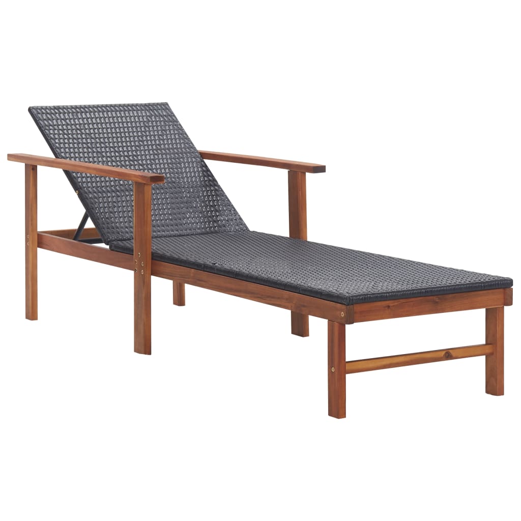Vidaxl ligbed met kussen poly rattan en massief acaciahout zwart