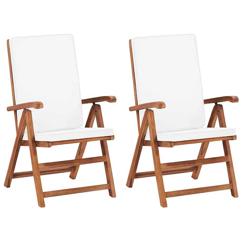 Vidaxl tuinstoelen 2 st verstelbaar met kussens massief teakhout crème