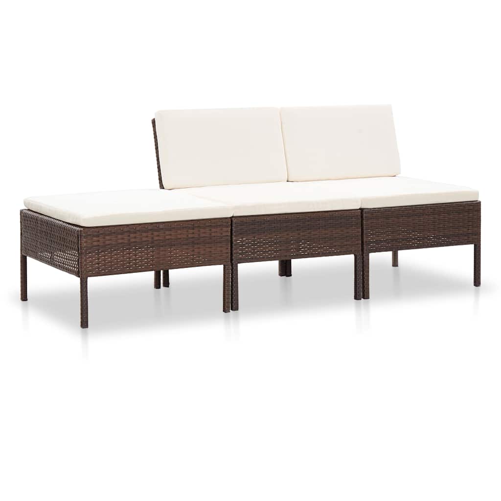 Vidaxl 3-delige loungeset met kussens poly rattan bruin