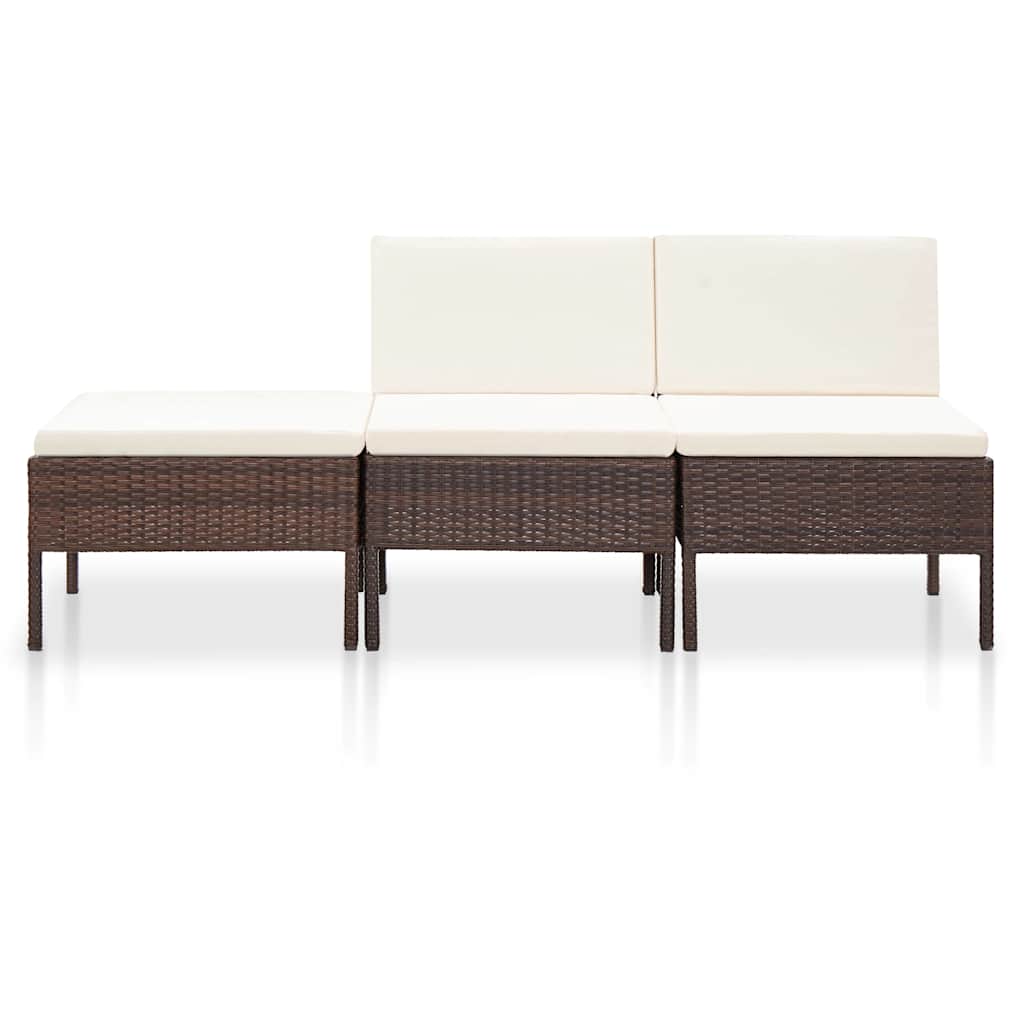Vidaxl 3-delige loungeset met kussens poly rattan bruin