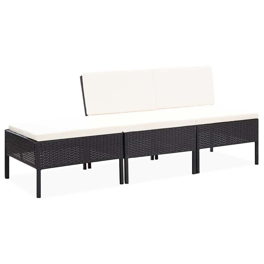 Vidaxl 3-delige loungeset met kussens poly rattan zwart