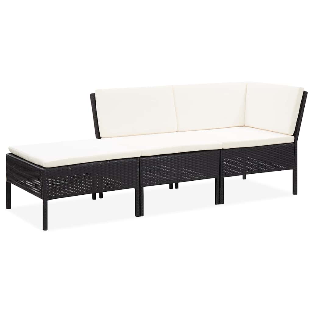 Vidaxl 3-delige loungeset met kussens poly rattan zwart