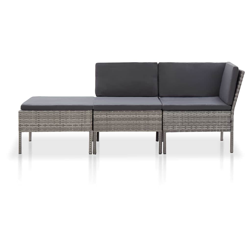 Vidaxl 3-delige loungeset met kussens poly rattan grijs