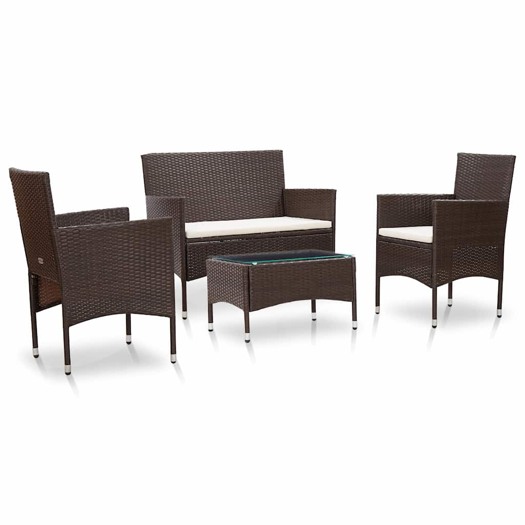 Vidaxl 4-delige loungeset met kussens poly rattan bruin
