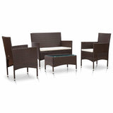 Vidaxl 4-delige loungeset met kussens poly rattan bruin
