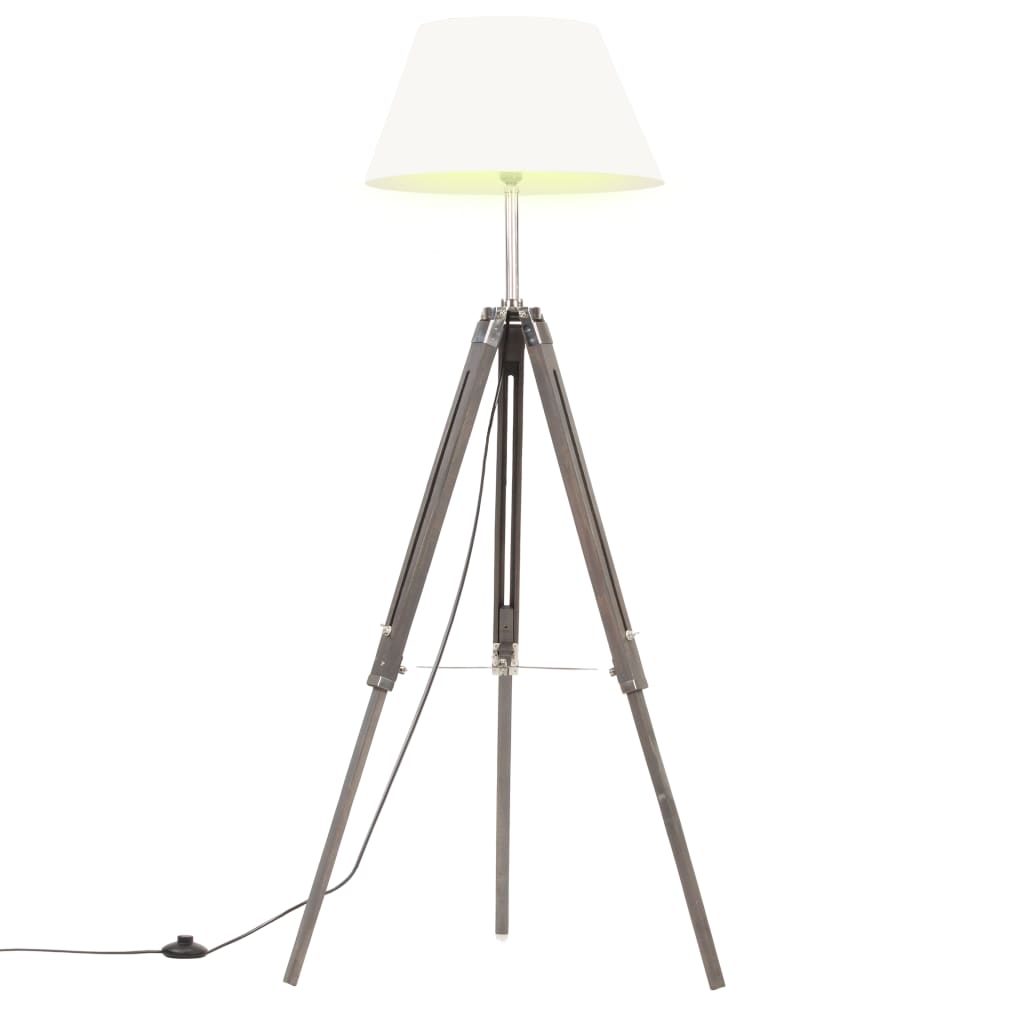 Lampadaire Vidaxl Driepoot 141 cm en teck massif gris et blanc