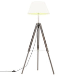 VidaXL Vloerlamp driepoot 141 cm massief teakhout grijs en wit