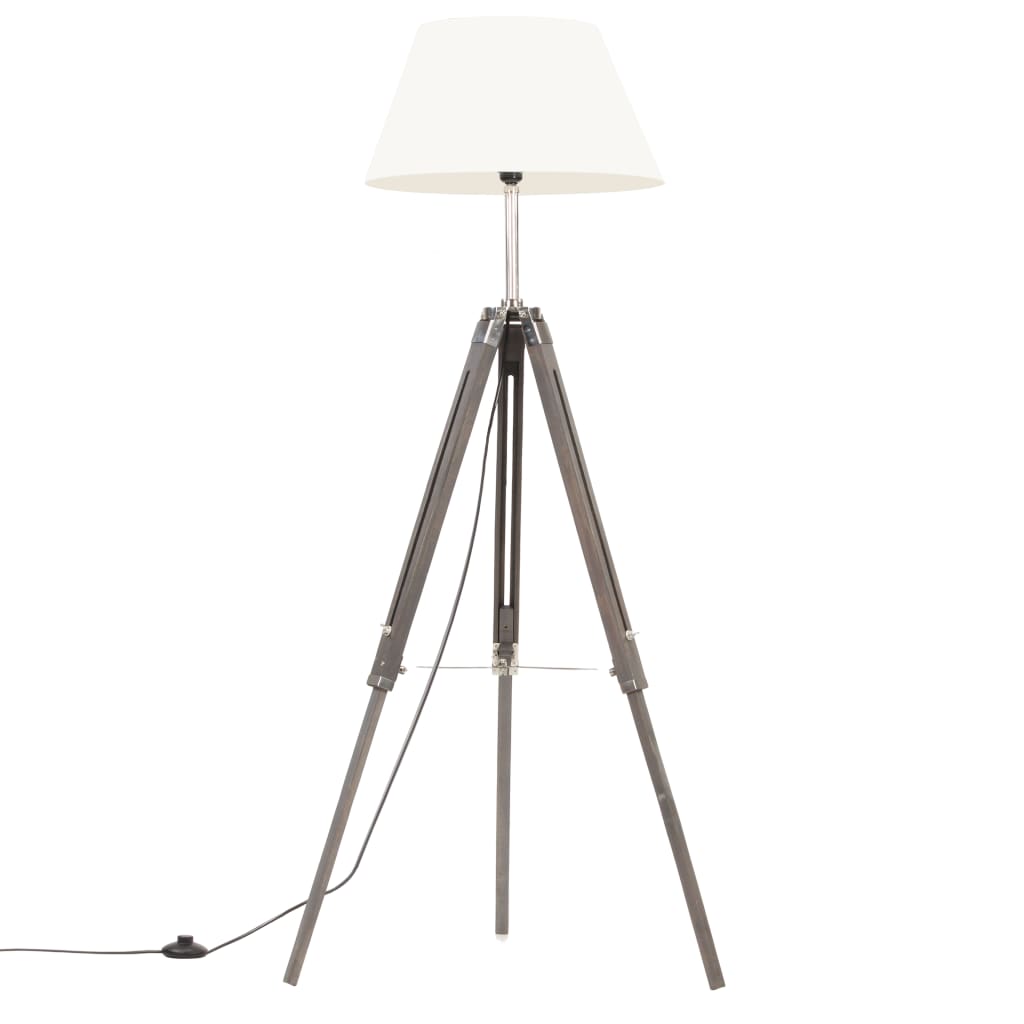 Vidaxl Lampada da pavimento Driepoot 141 cm in teak solido grigio e bianco