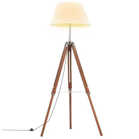 Vidaxl vloerlamp driepoot 141 cm massief teakhout honingbruin en wit