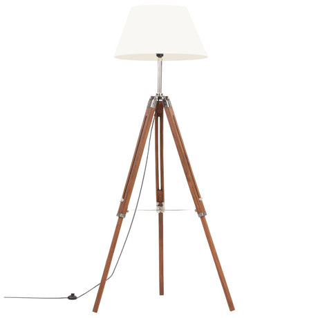 Vidaxl vloerlamp driepoot 141 cm massief teakhout honingbruin en wit
