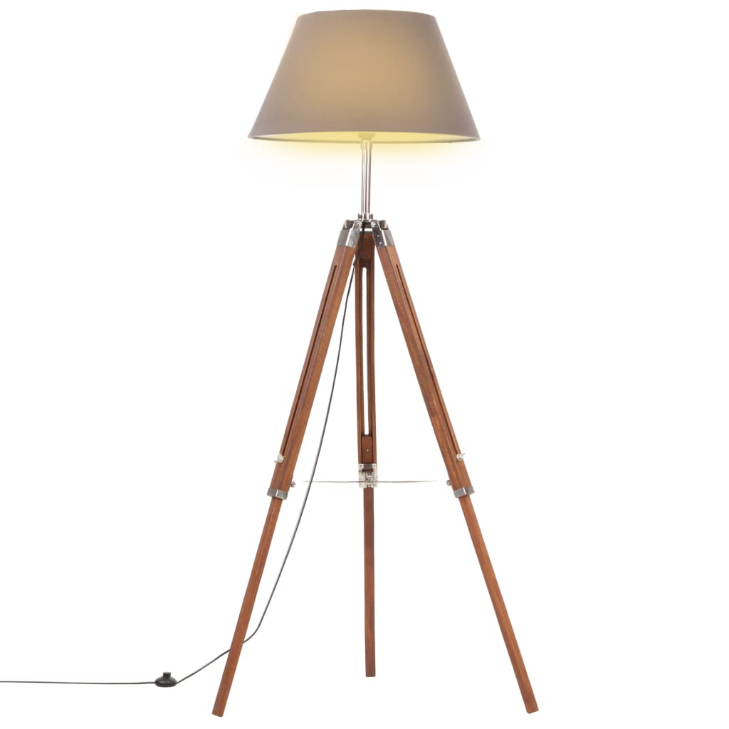 Vidaxl gulvlampe Driepoot 141 cm Solid teak honningbrun og grå