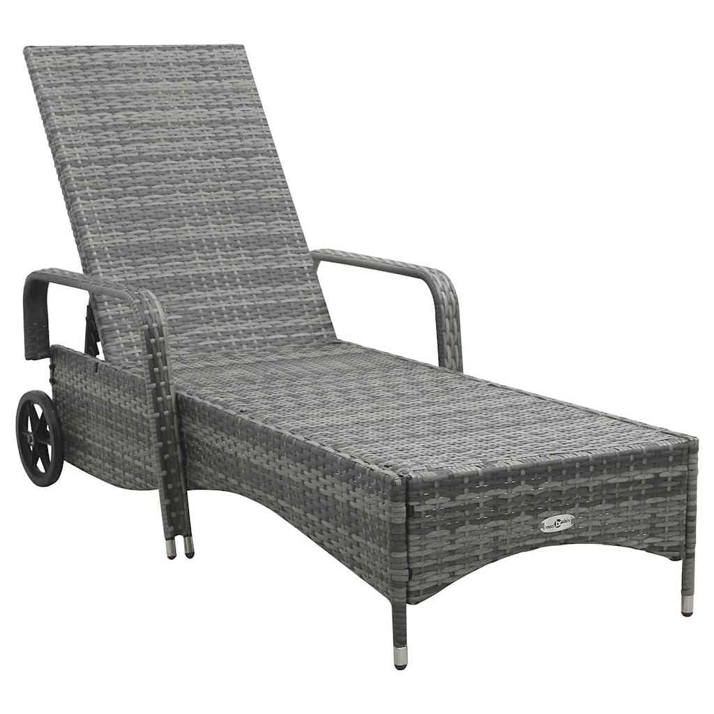 Vidaxl ligbed met wielen poly rattan antraciet