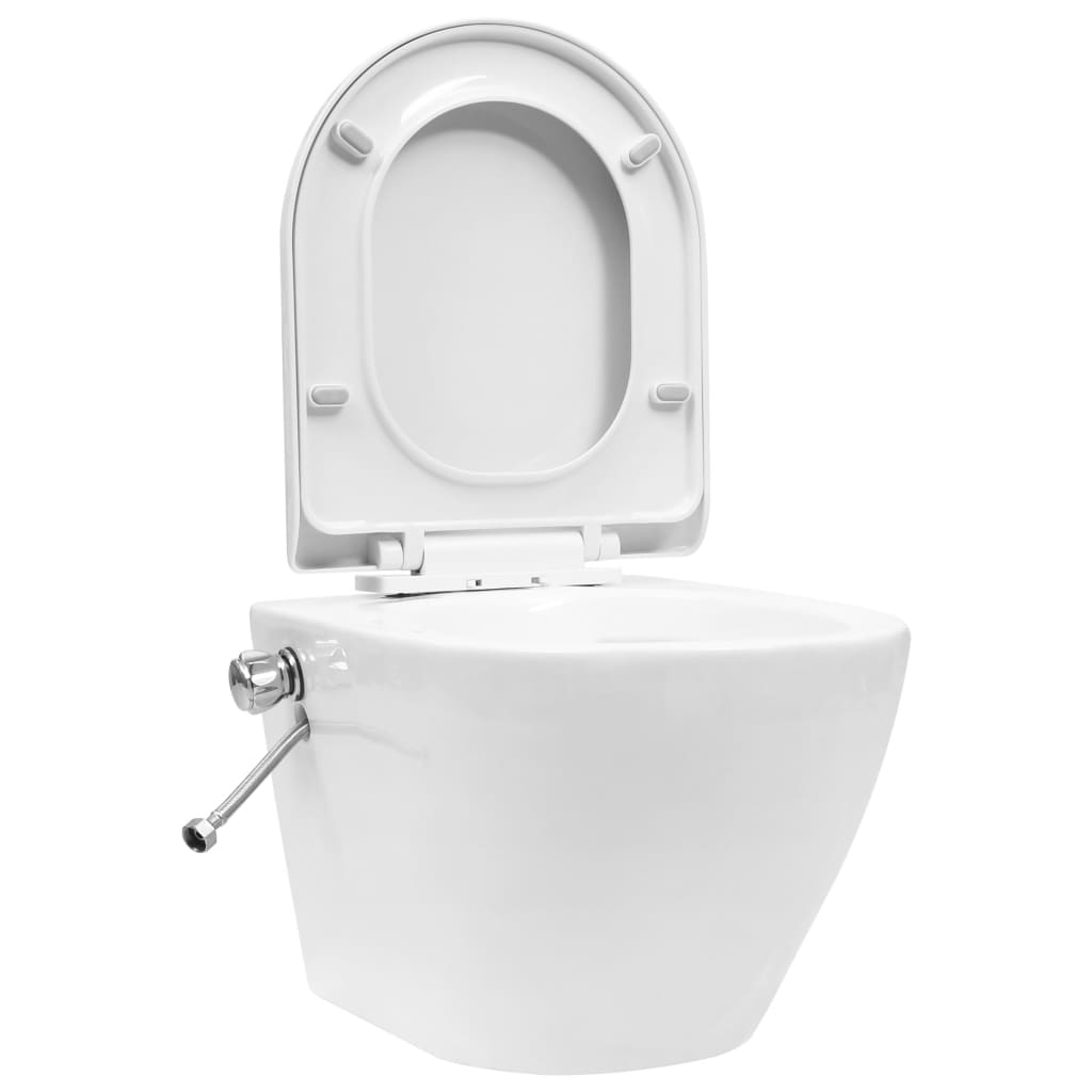 VidaXL Hanging Toilet Borderless With Bidet Function Ceramic White