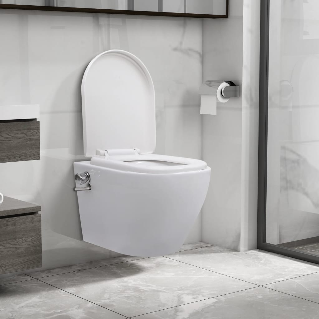 Vidaxl Impiccamento Wilet senza bordo con bidet Funzione in ceramica bianca