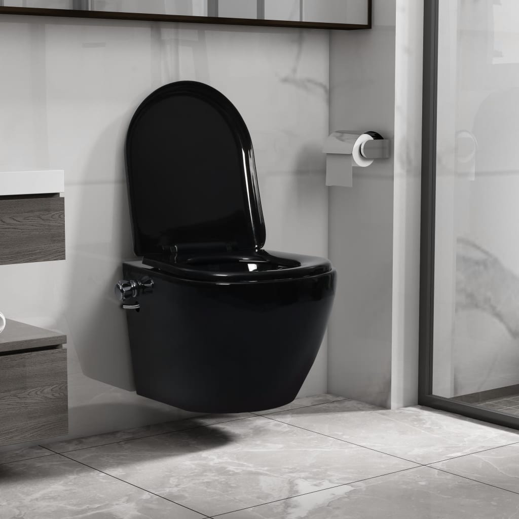 Vidaxl Hanging Toilet Borderless With Bidet Function Ceramic Black