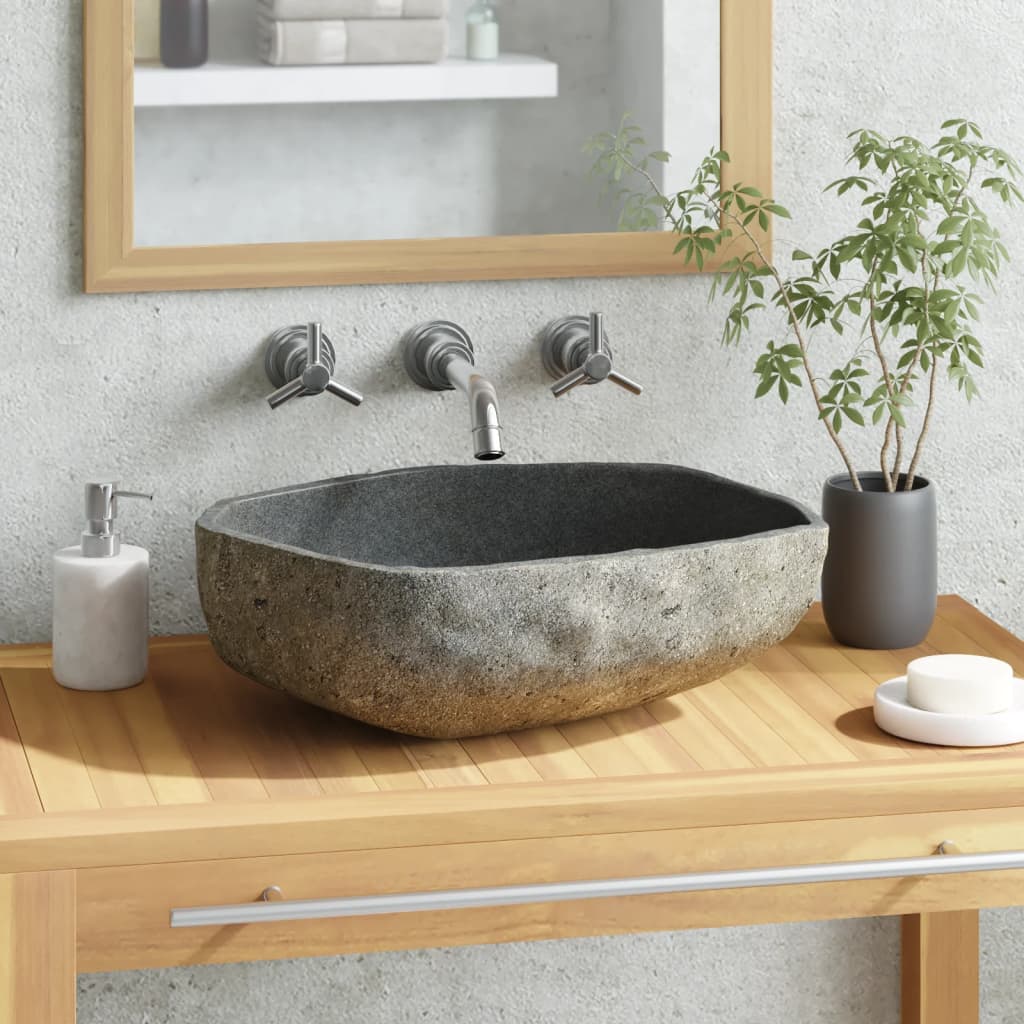 Vidaxl Washbasin Oval (45-53) x (34-41) CM River Stone