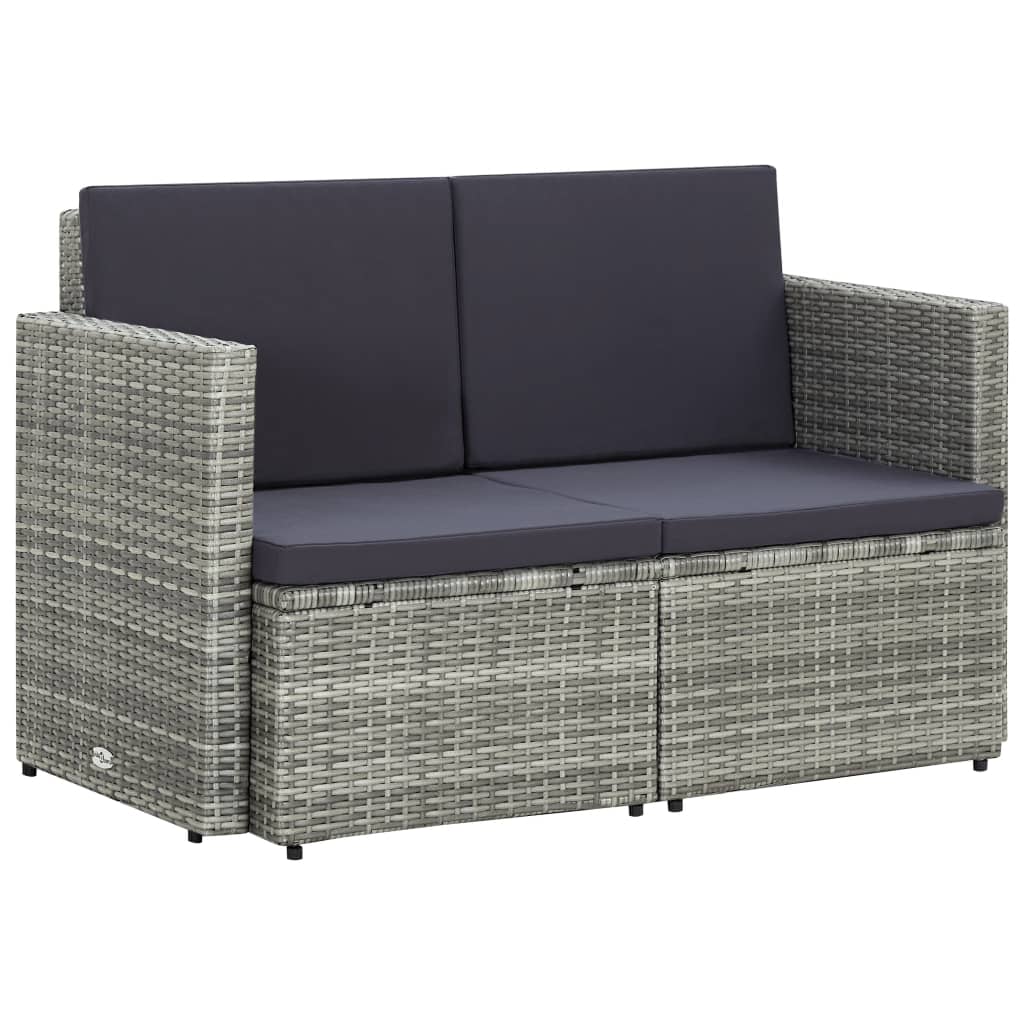 Vidaxl tuinbank 2-zits met kussens poly rattan grijs