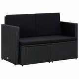 Vidaxl tuinbank 2-zits met kussens poly rattan zwart