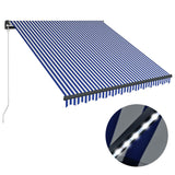 Vidaxl Luifel se puede extender manualmente con LED 350x250 cm azul y blanco