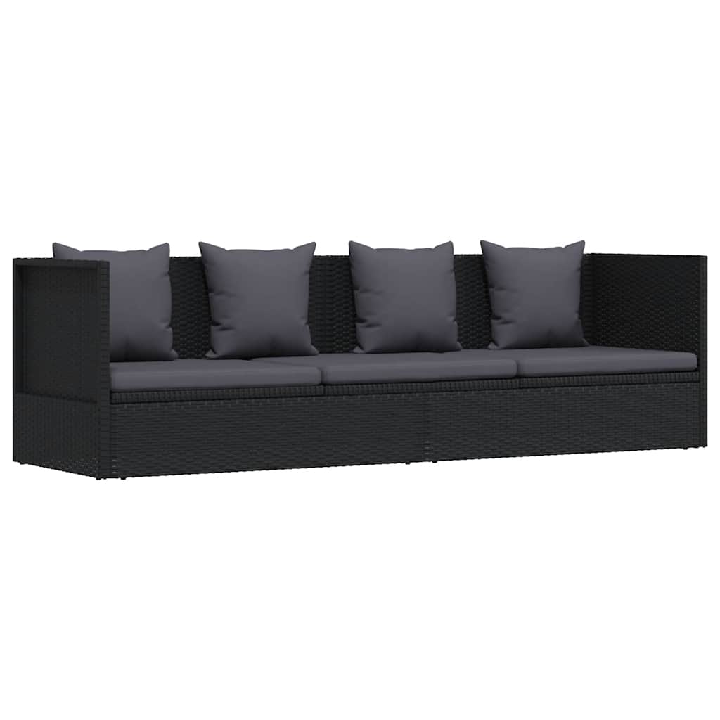 Vidaxl tuinbed met kussens poly rattan zwart
