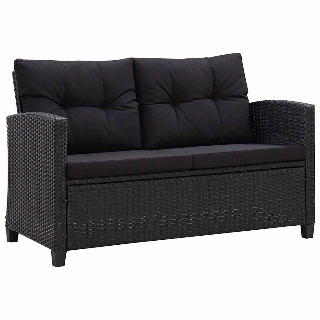 Vidaxl tuinbank 2-zits met kussens 124 cm poly rattan zwart