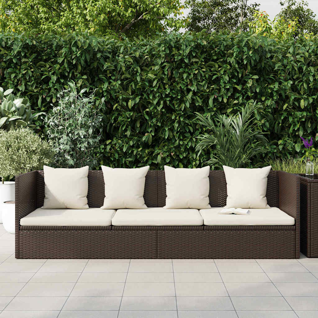 Vidaxl tuinbed met kussens poly rattan bruin