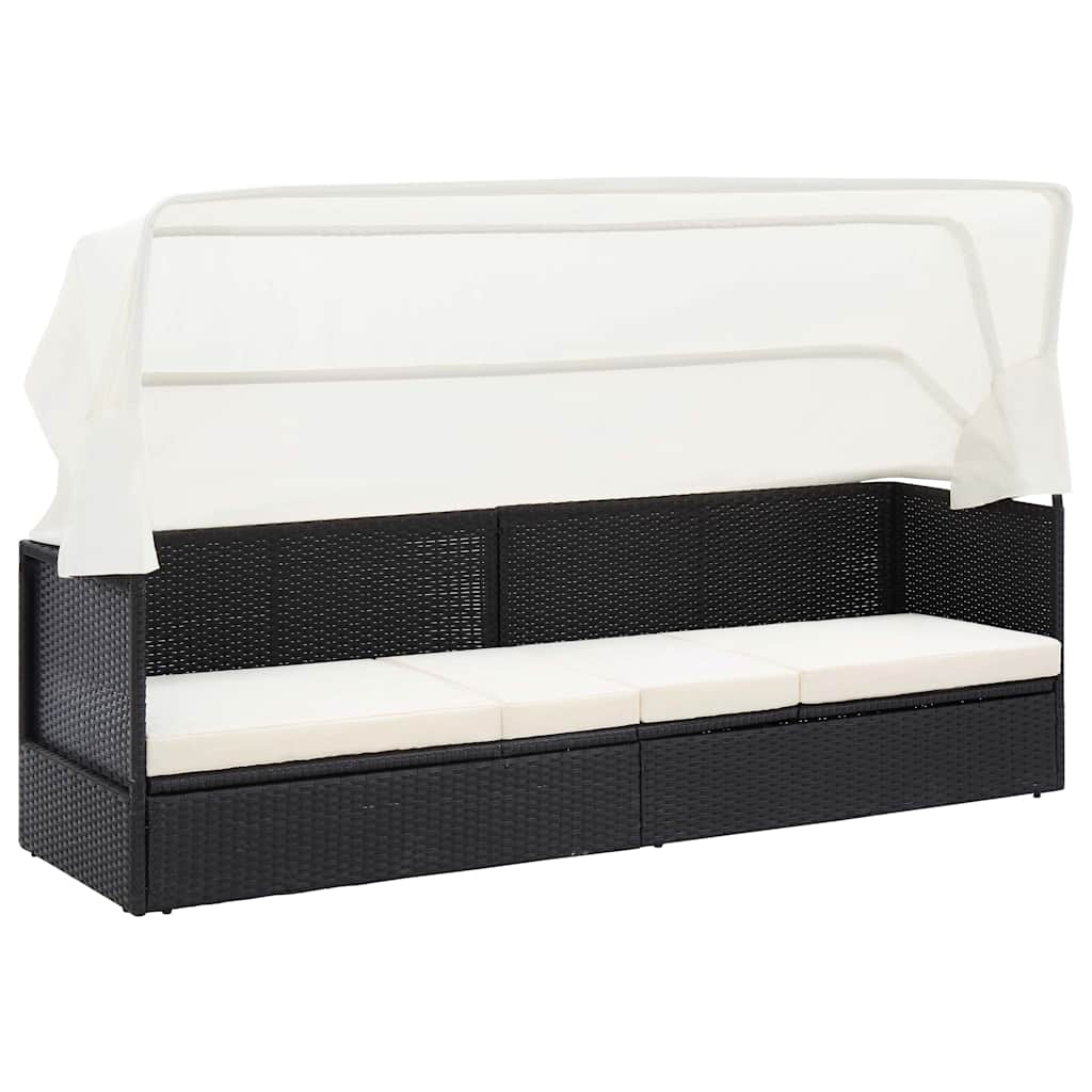 Vidaxl tuinbank met luifel poly rattan zwart