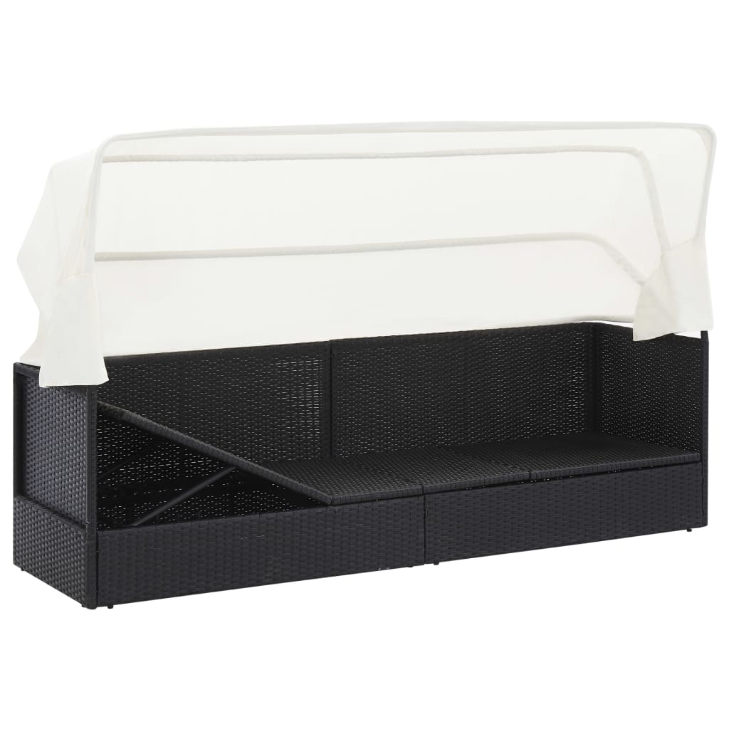 Vidaxl tuinbank met luifel poly rattan zwart