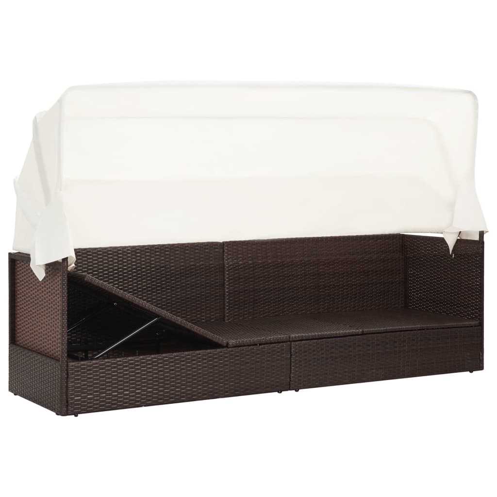 Vidaxl tuinbank met luifel poly rattan bruin