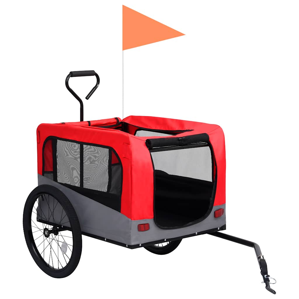 Vidaxl fietstrailer en hondenwagen 2-in-1 rood en grijs