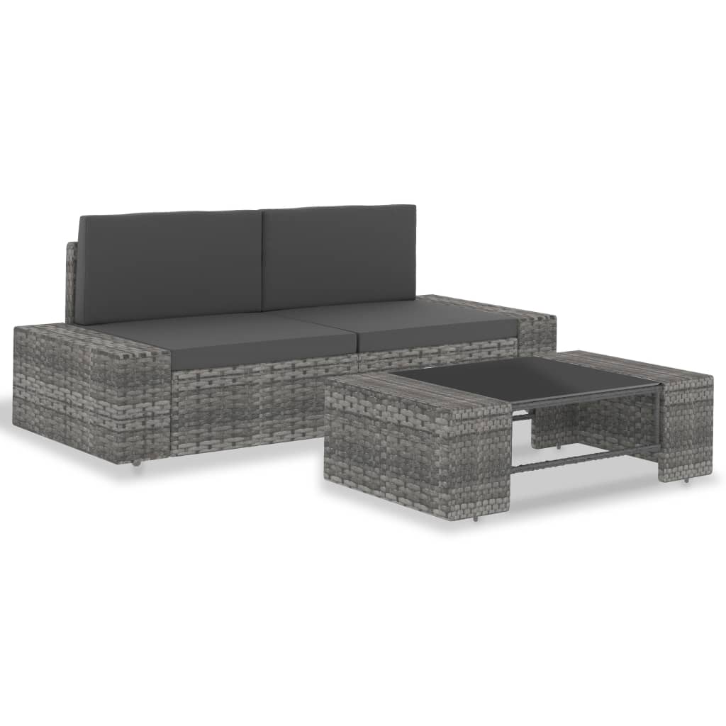 Vidaxl 3-delige loungeset poly rattan grijs