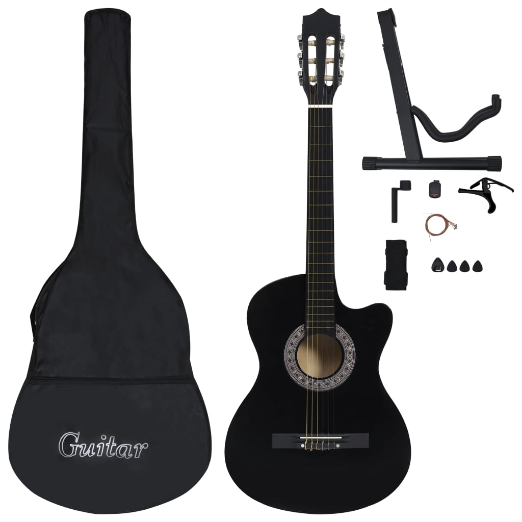 Vidaxl 12-Deel Guitar Set mat 6 Strécke Western Classic 38 Schwaarz