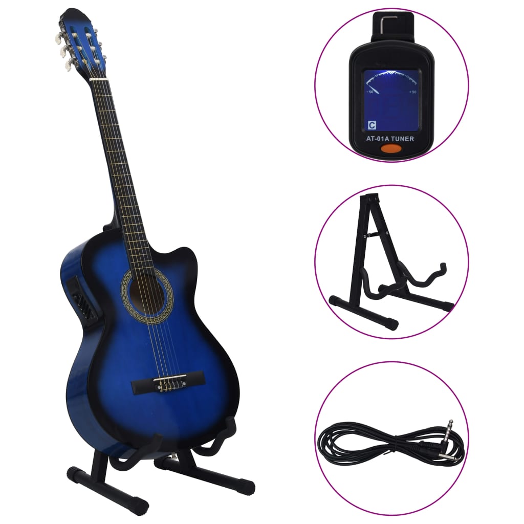 Juego de guitarra Vidaxl de 12 piezas con ecualizador y 6 cuerdas Blue Western