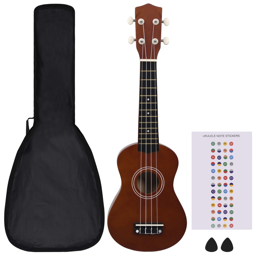 Vidaxl ukuleleset met tas voor kinderen sopraan 21'' donkerhoutkleurig