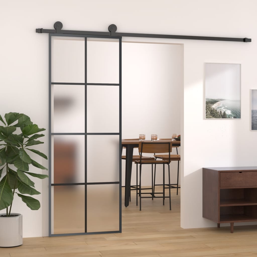 VIDAXL -Schiebetür 76x205 cm Aluminium und ESG -Glas schwarz