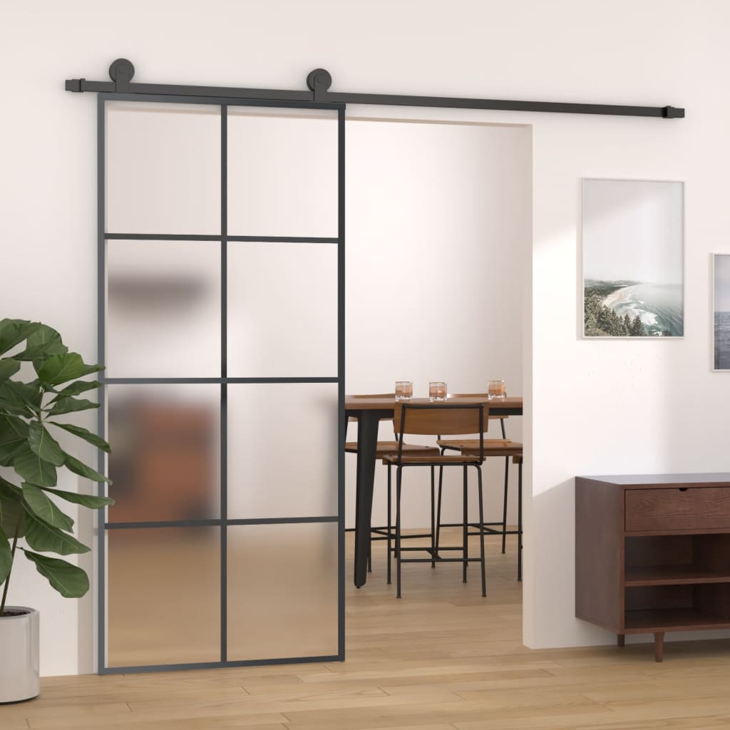 Porta scorrevole Vidaxl 90x205 cm in alluminio e vetro ESG nero