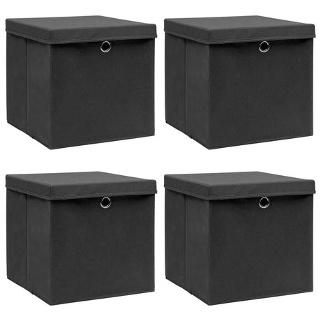Vidaxl opbergboxen met deksel 4 st 32x32x32 cm stof zwart