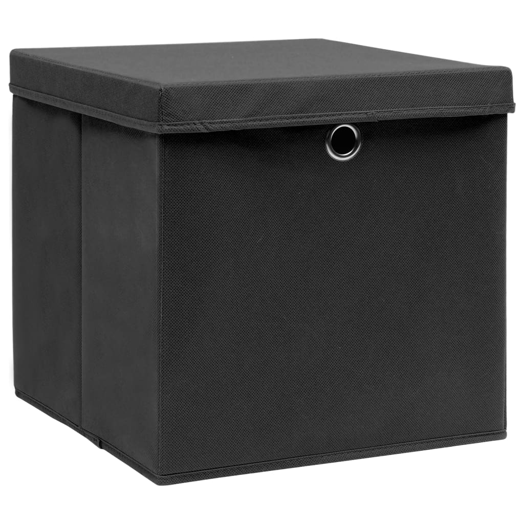 Boîtes de rangement vidaxl avec couvercle 4 pcs 32x32x32 cm tissu noir