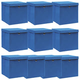 Vidaxl opbergboxen met deksel 10 st 32x32x32 cm stof blauw