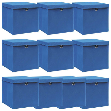 Vidaxl opbergboxen met deksel 10 st 32x32x32 cm stof blauw
