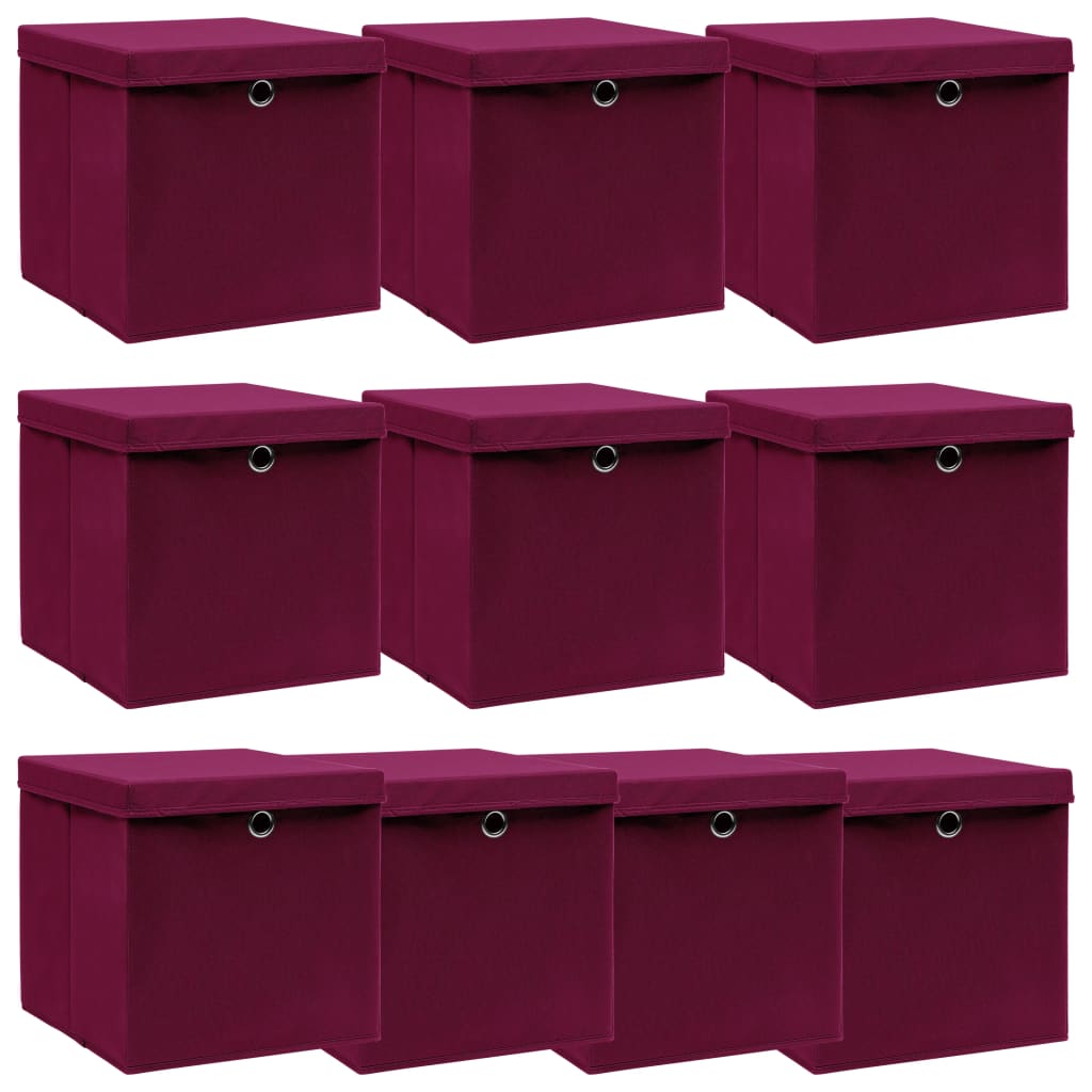 Vidaxl storage boxes with lid 10 pcs 32x32x32 cm fabric dark red