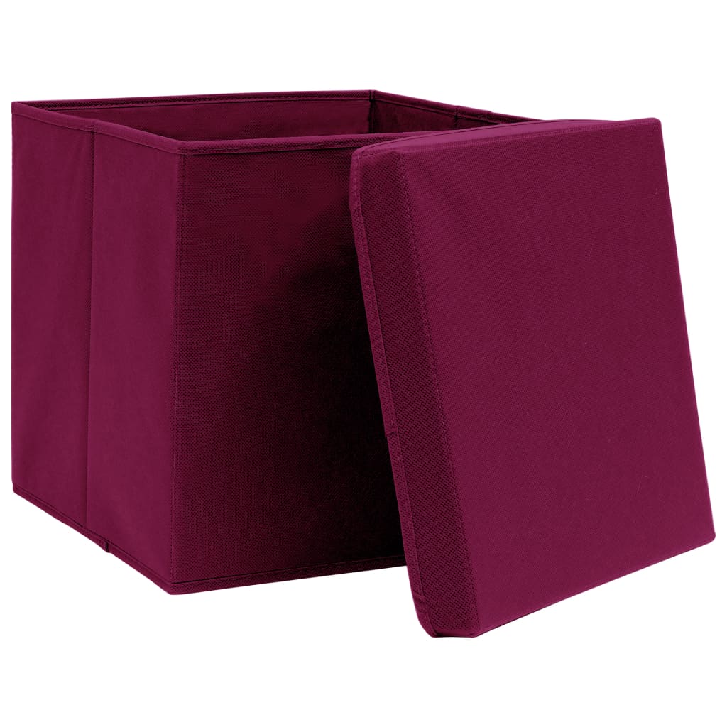 Cajas de almacenamiento de Vidaxl con tapa 10 PCS 32x32x32 CM tela roja oscura