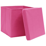 Vidaxl opbergboxen met deksel 4 st 32x32x32 cm stof roze