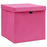 Scatole di archiviazione Vidaxl con coperchio 10 pezzi 32x32x32 cm tessuto rosa