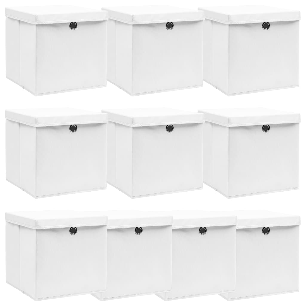 Scatole di archiviazione Vidaxl con coperchio da 10 pezzi 32x32x32 cm tessuto bianco