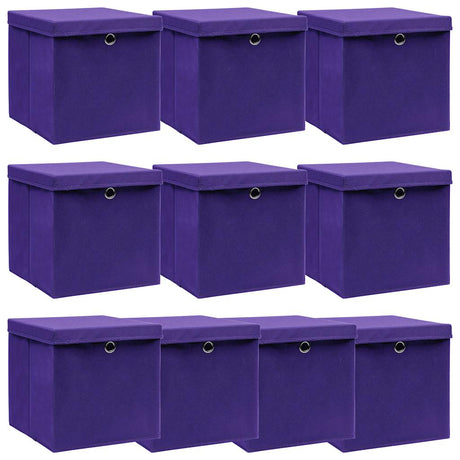 Vidaxl opbergboxen met deksel 10 st 32x32x32 cm stof paars