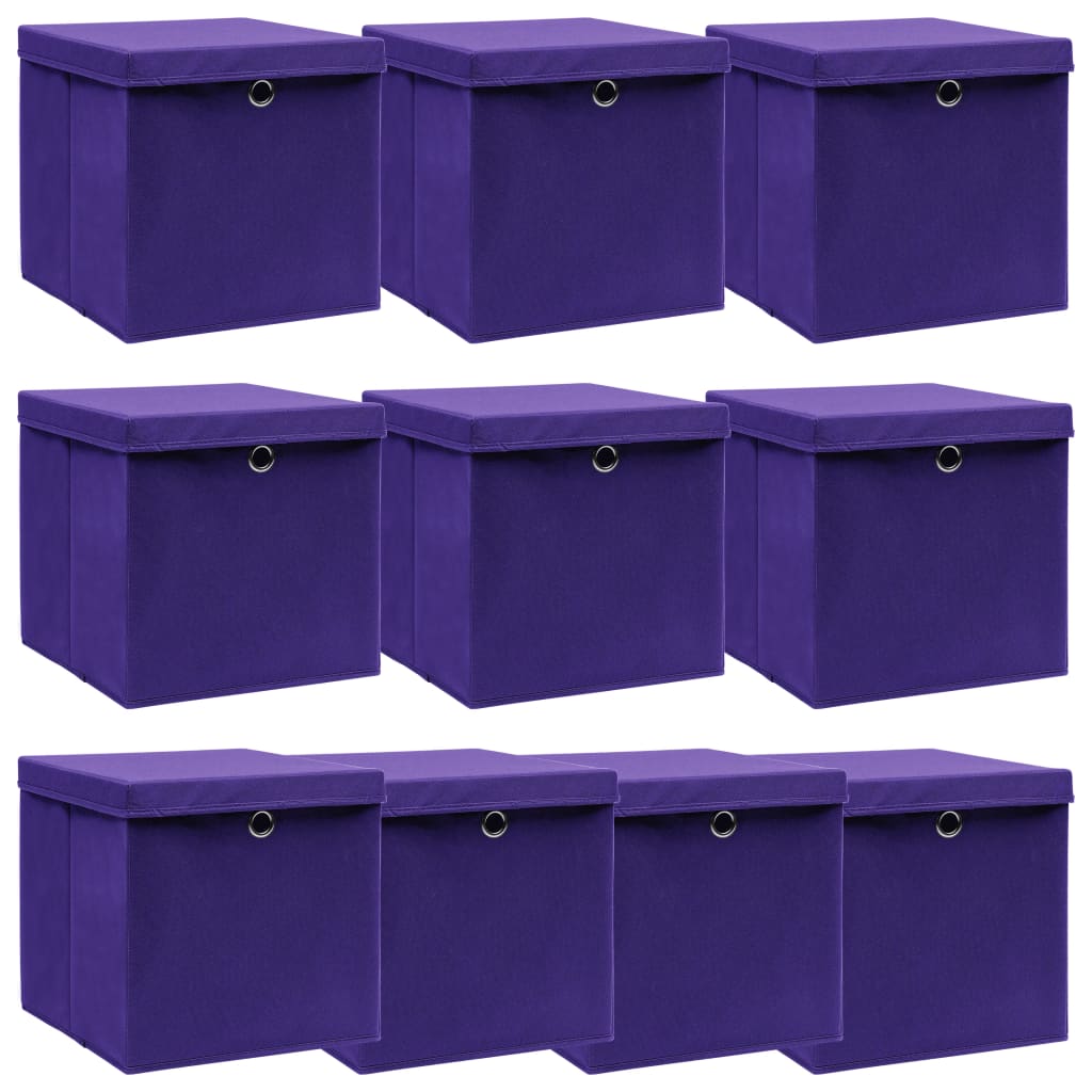 Vidaxl storage boxes with lid 10 pcs 32x32x32 cm fabric purple