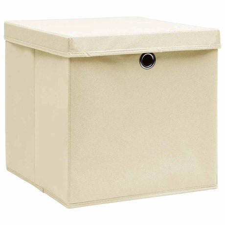 Vidaxl opbergboxen met deksel 10 st 32x32x32 cm stof crèmekleurig