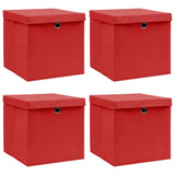 Scatole di archiviazione Vidaxl con coperchio 4 PC 32x32x32 cm tessuto rosso