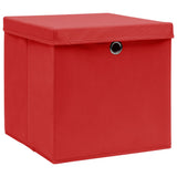 Scatole di archiviazione Vidaxl con coperchio 4 PC 32x32x32 cm tessuto rosso